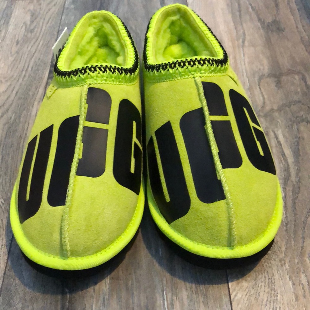 NEW! UGG Tasman Chopd Suede Key Lime Wool Sheepskin Slippers 1128195 Mens